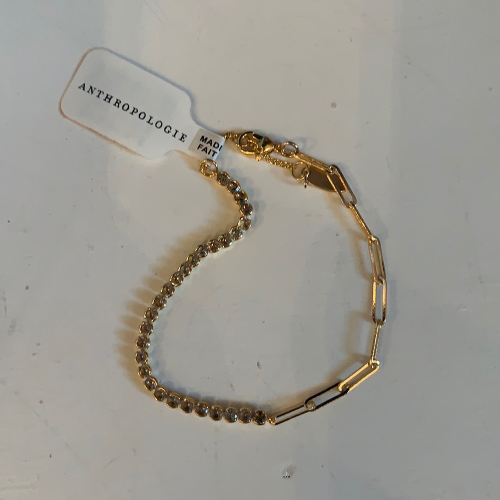 Anthropologie gold paperclip/stone bracelet. NWT